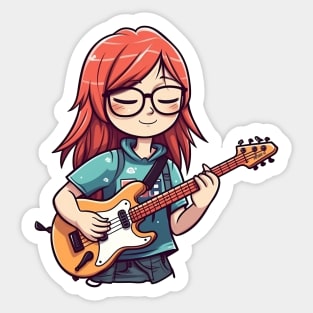 A girl playing her favourite guitar Sticker